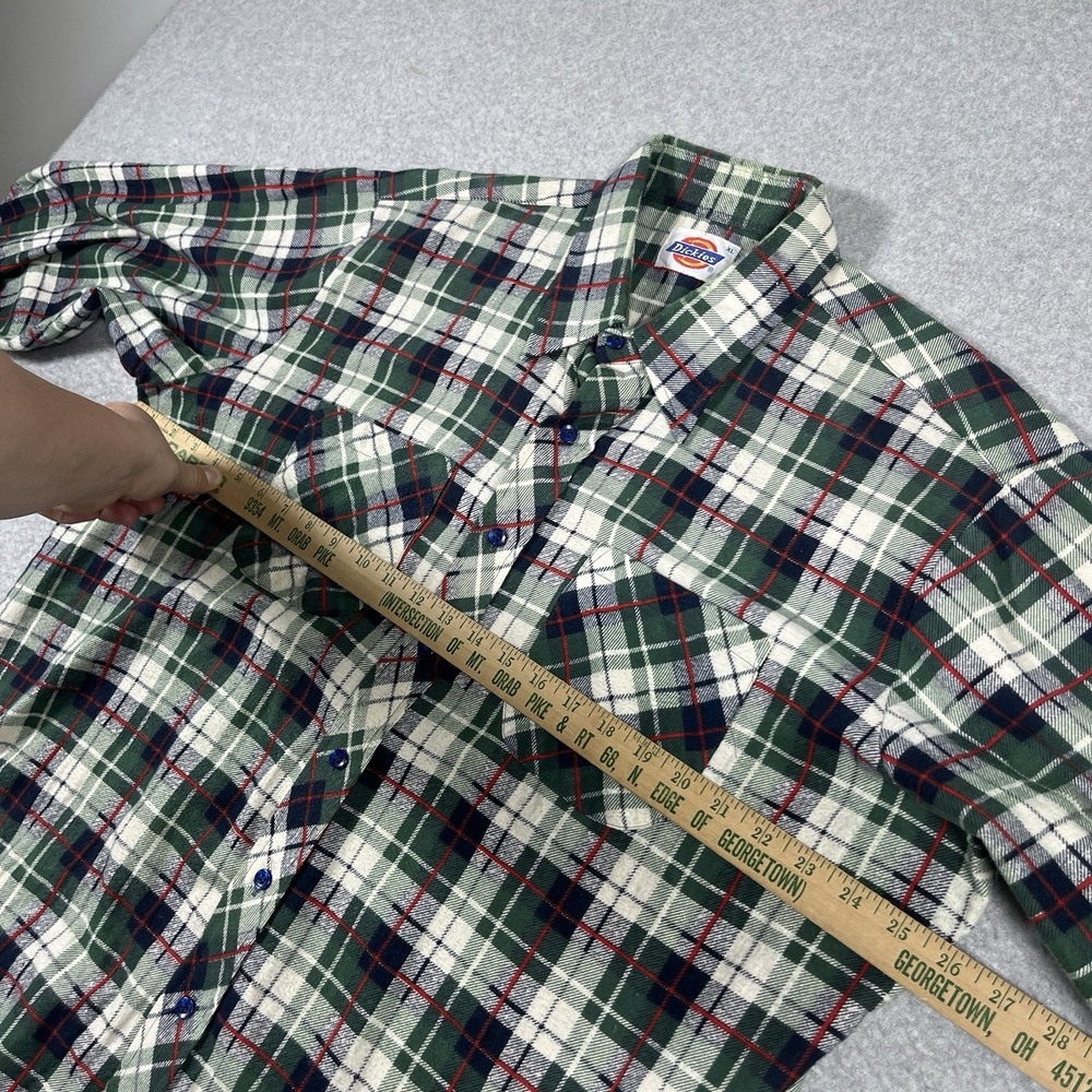Vintage Dickies Shirt Mens XL Green Plaid Printed Flannel 100% Cotton 80s NWOT - Picture 2 of 8